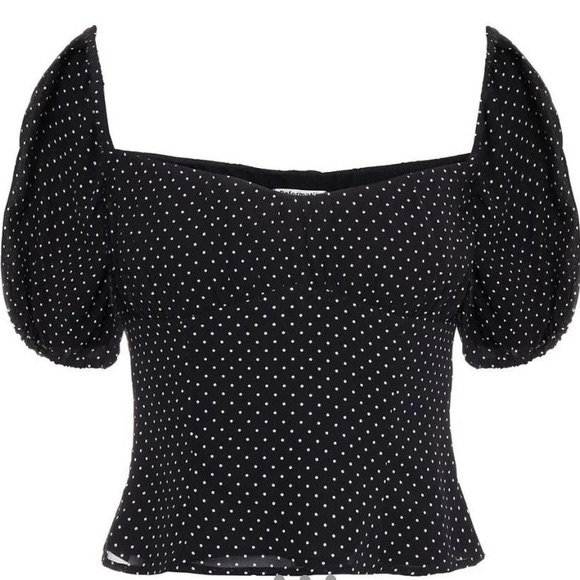 Reformation Berry Top Black Polka Dot Blouse - Picture 7 of 7